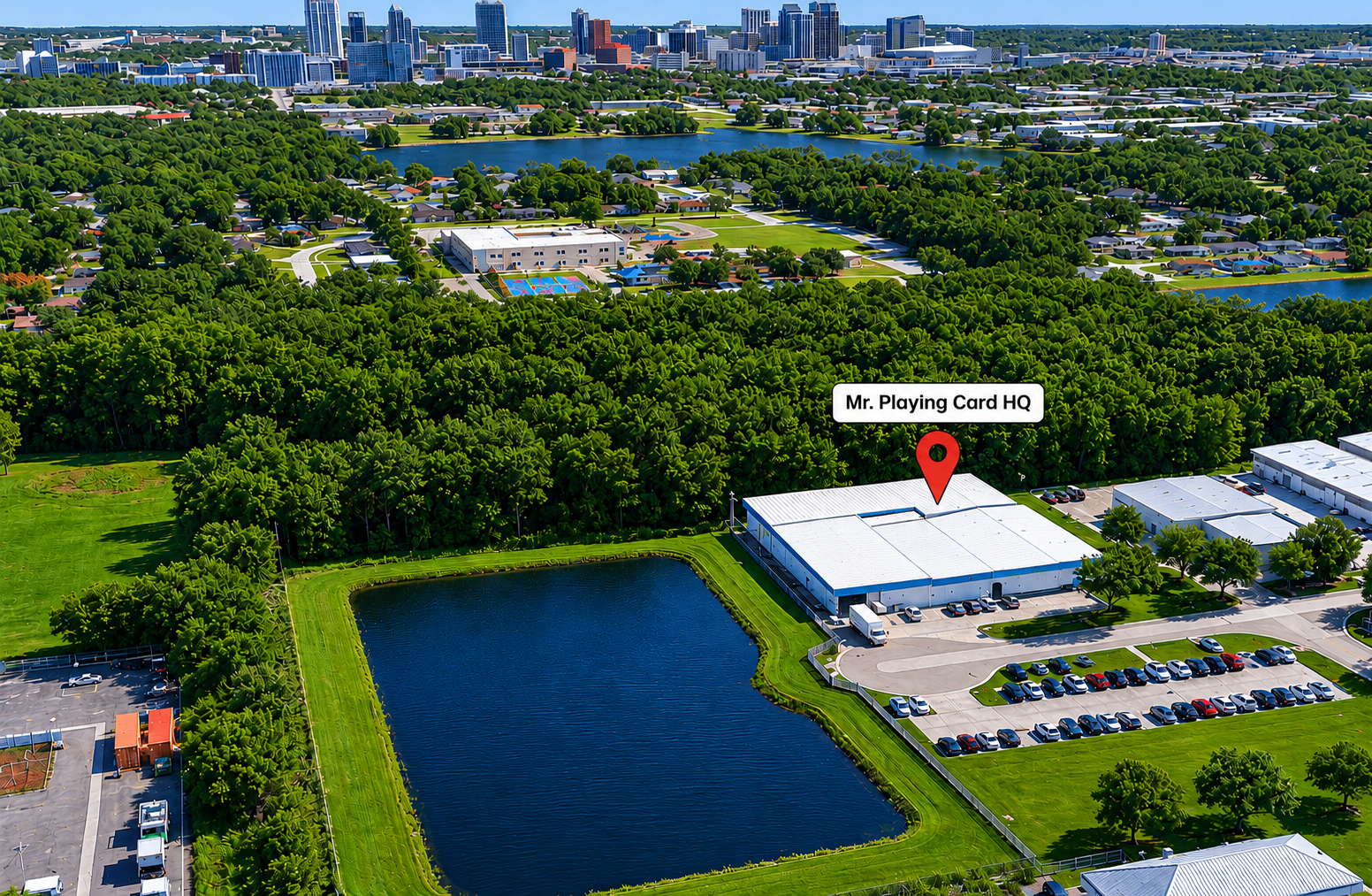 Aerial view of Mr. Playing Card headquarters in Orlando, FL